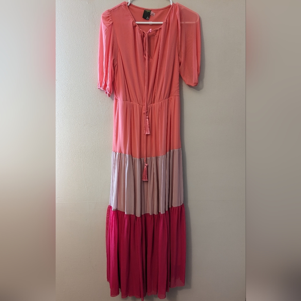 Pink Colorblock Maxi Dress
